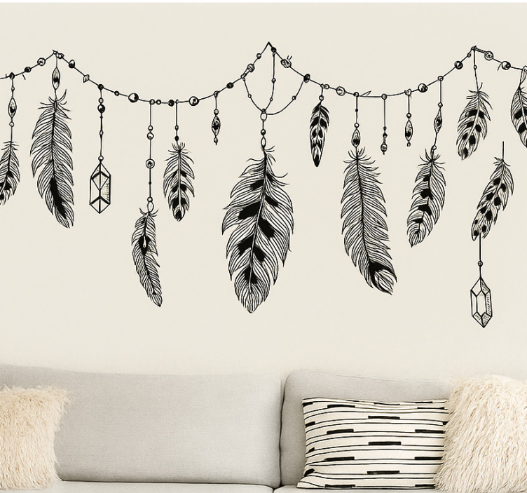 Bohemian Boho Feathers living room wall sticker - TenStickers