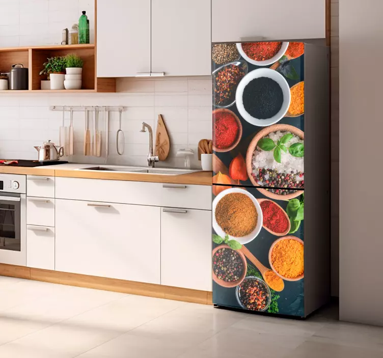 bowls with spices fridge sticker - TenStickers