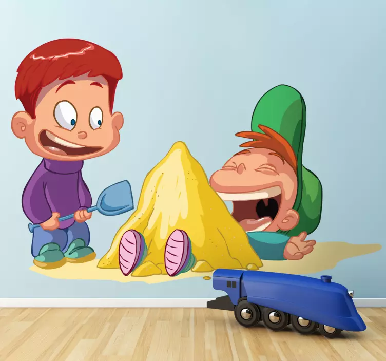 Boys Playing with Sand Kids Decal - TenStickers