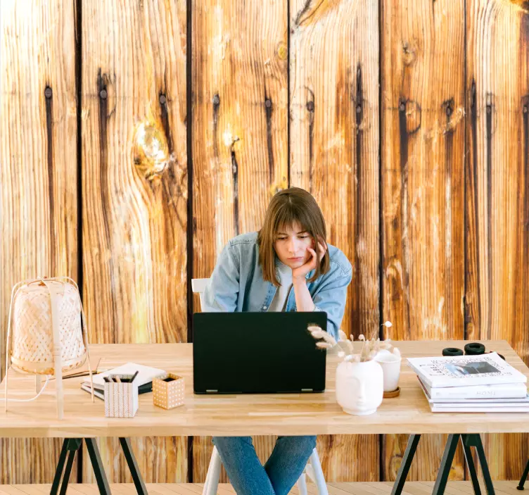 Brown raw wooden planks vinyl print sticker - TenStickers