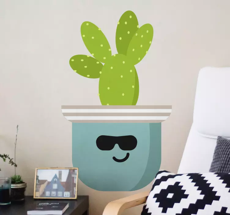 Bunny ears cactus flower wall sticker - TenStickers