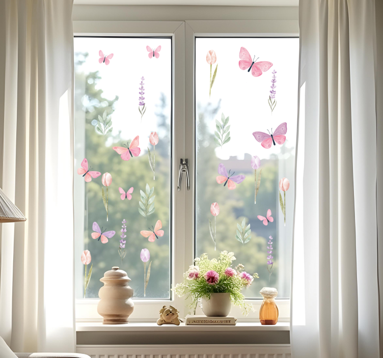 Butterflies and tulips window sticker - TenStickers