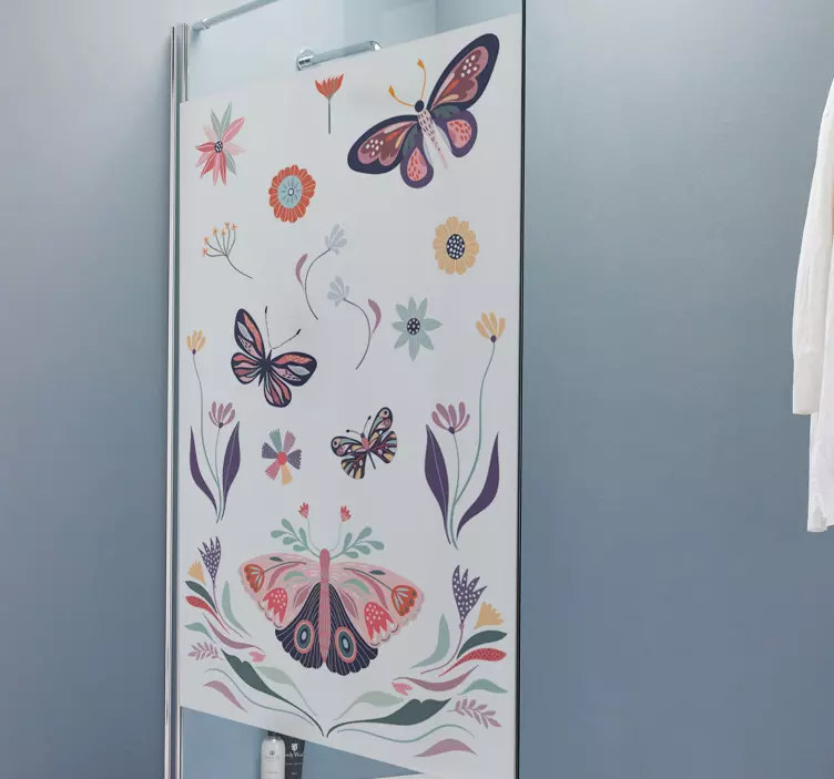 Butterfly and Flower shower screen sticker - TenStickers