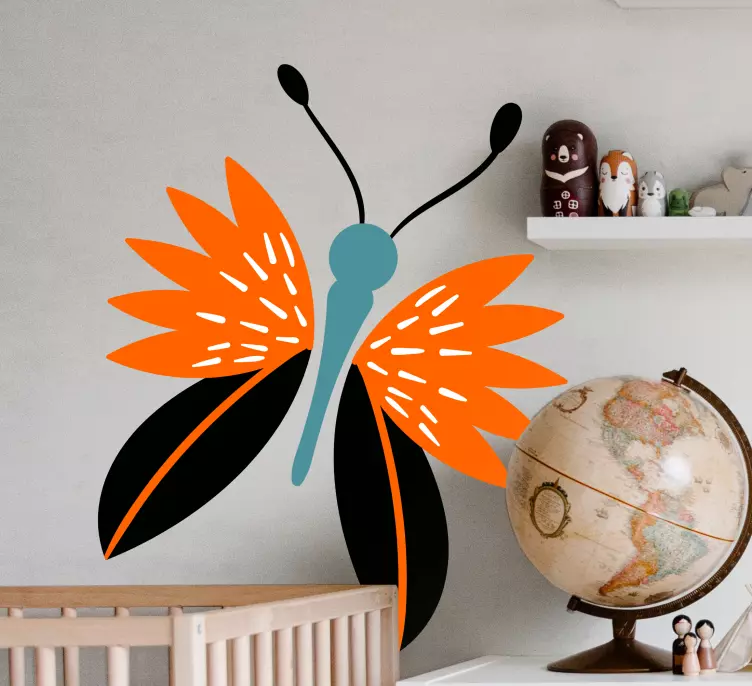 Butterfly with orange leaf wings children decal - TenStickers