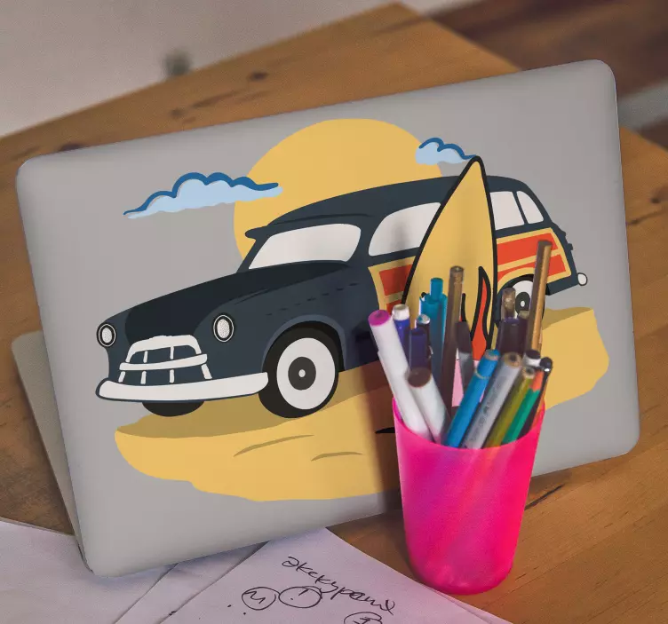 Car with a sunset laptop skin decal - TenStickers