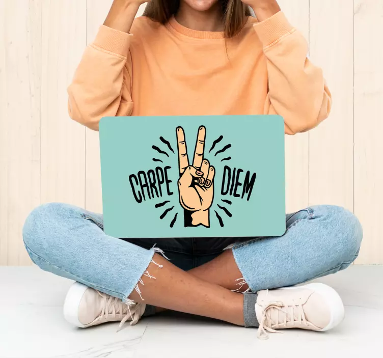 Carpe diem peace hand illustration laptop skin - TenStickers