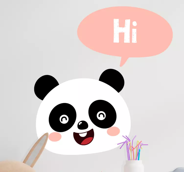 Cartoon panda saying hi kid bedroom sticker - TenStickers