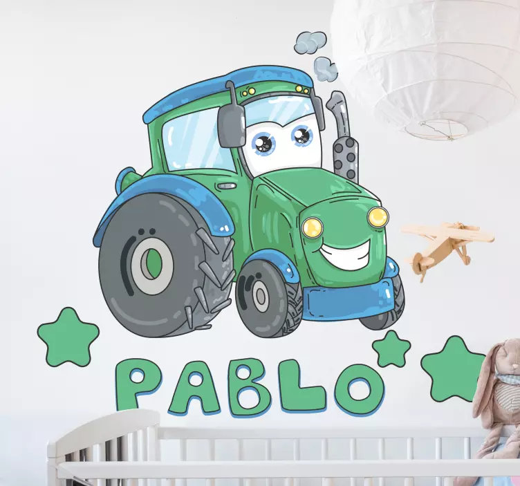 Cartoon tractor with name  Personalised Sticker - TenStickers