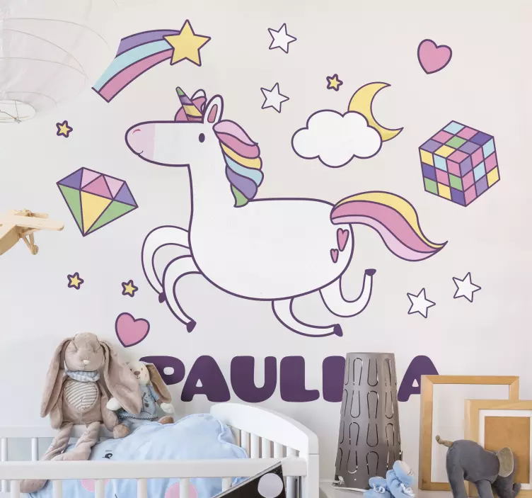 Cartoon unicorn with small sticker custom decal - TenStickers