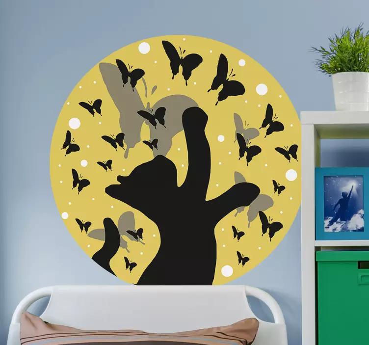 Cat chasing butterflies wall sticker - TenStickers