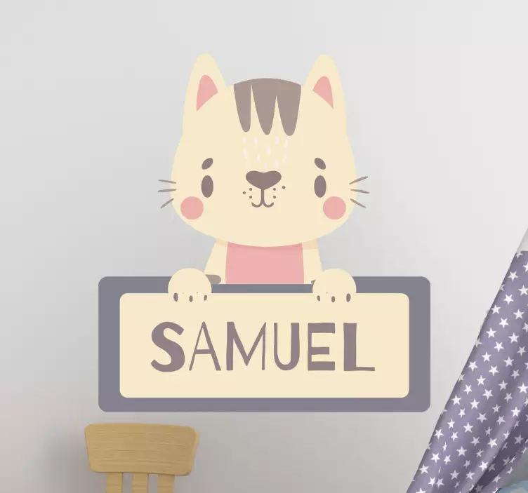 Cat label with name childrens wall sticker - TenStickers