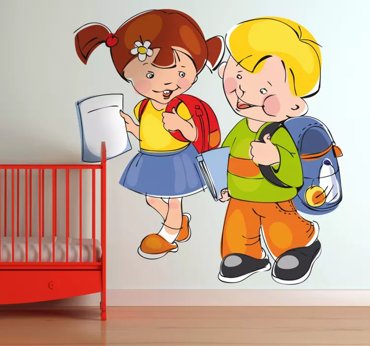 Children going to school sticker - TenStickers