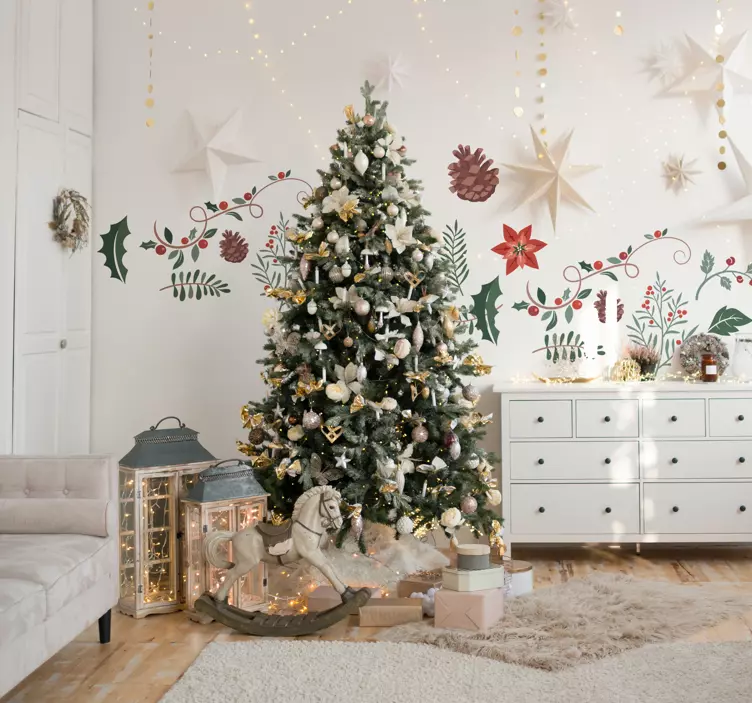 Christmas floral set Christmas sticker - TenStickers