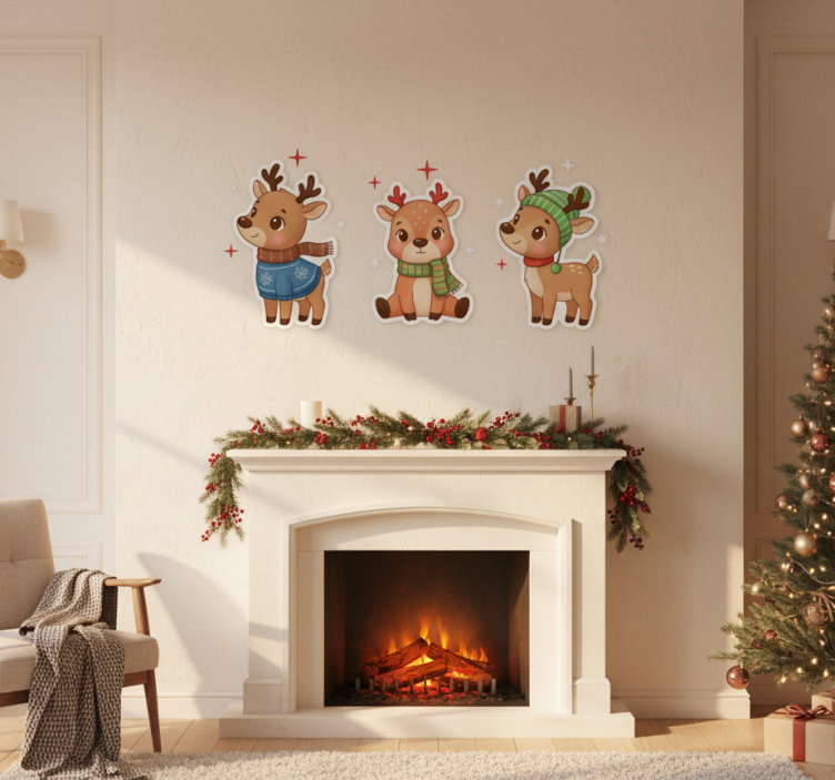 Christmas sticker cute reindeers - TenStickers