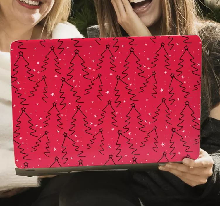 Christmas tree Line pattern laptop sticker - TenStickers