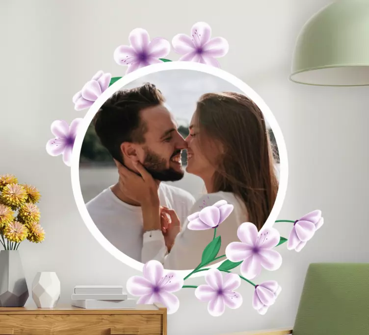 Circle violet photo frame flowers wall sticker - TenStickers