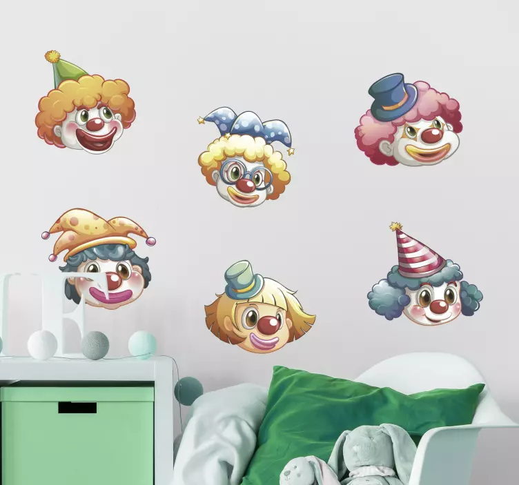 Circus sticker colorful clown faces - TenStickers