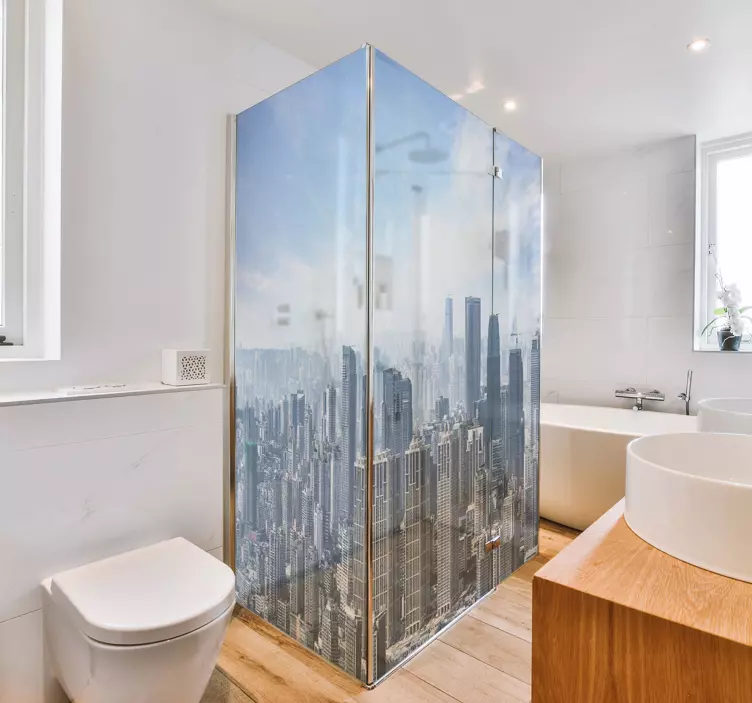 City skyline shower  cityscape wall decal - TenStickers