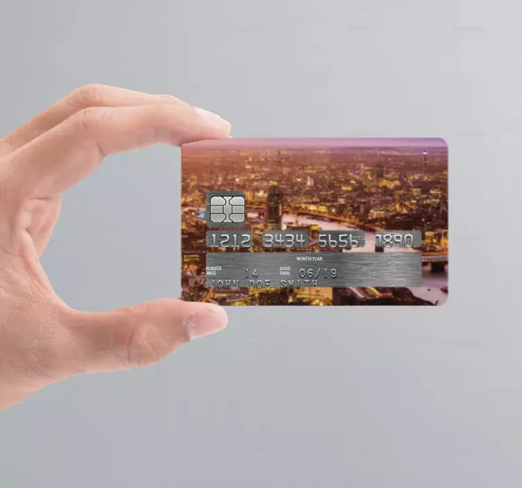 Cityscape sunset credit card sticker - TenStickers