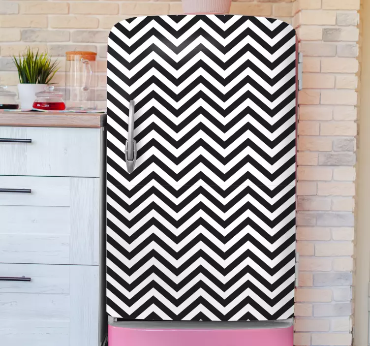 Black and white zig zag lines fridge decal - TenStickers