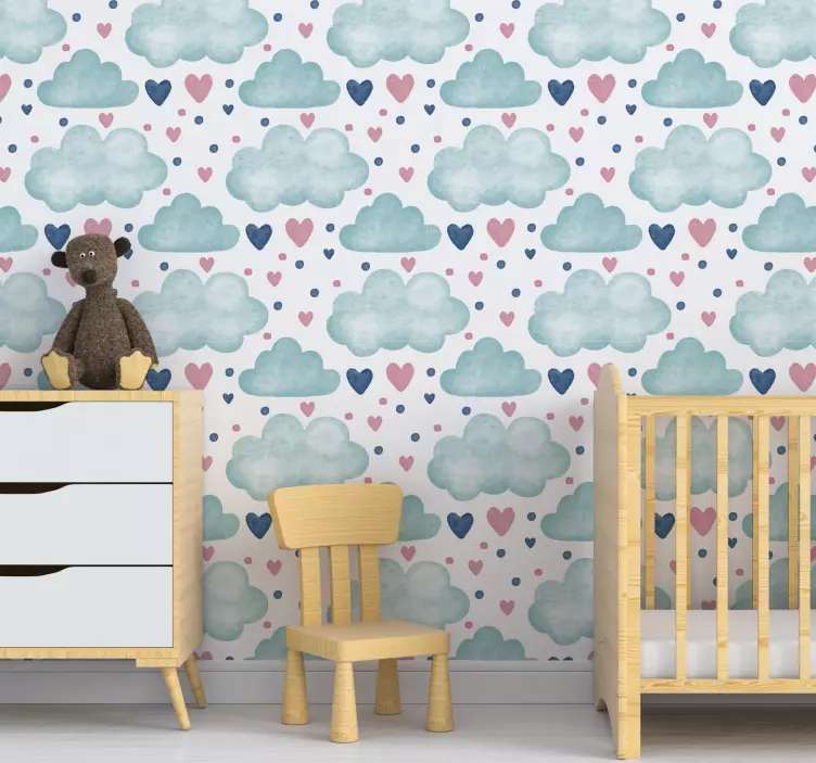 Clouds and hearts Wall Mural sticker - TenStickers