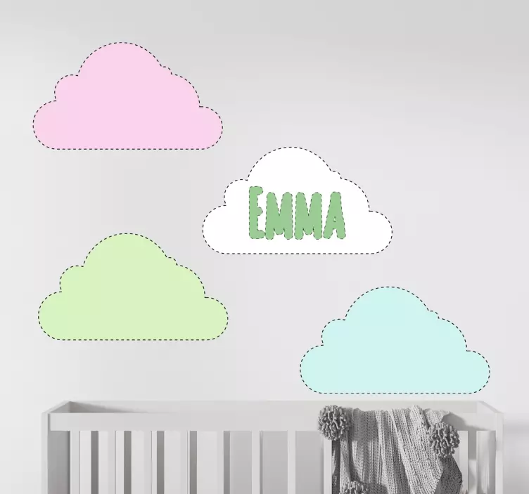 Clouds with name nursery wall sticker - TenStickers