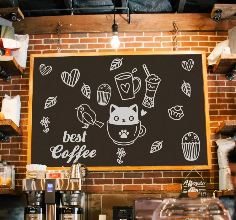 Coffee themes with birds and cats food sticker - TenStickers