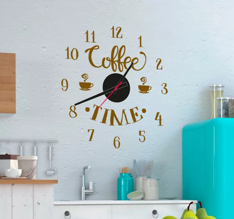 Coffee Time Clock Wall Sticker - TenStickers