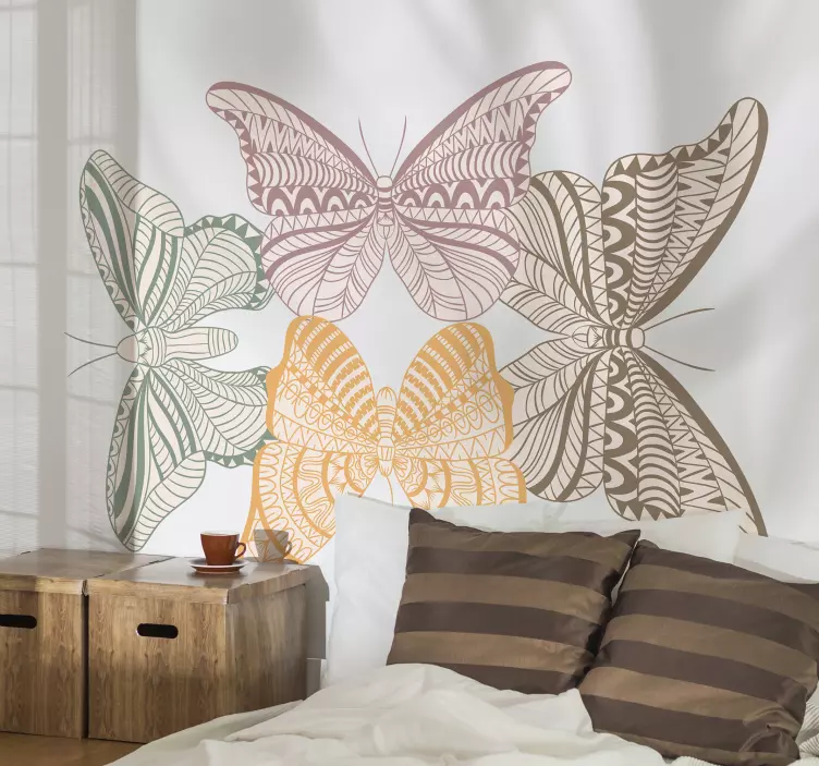 Colored ornamental butterflies decal - TenStickers