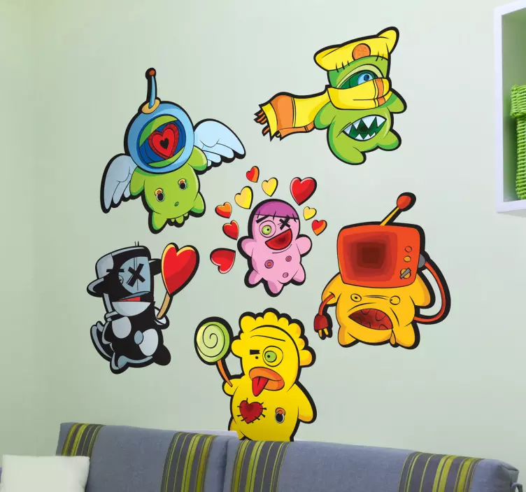 Colorful Cartoon Characters kid's sticker - TenStickers