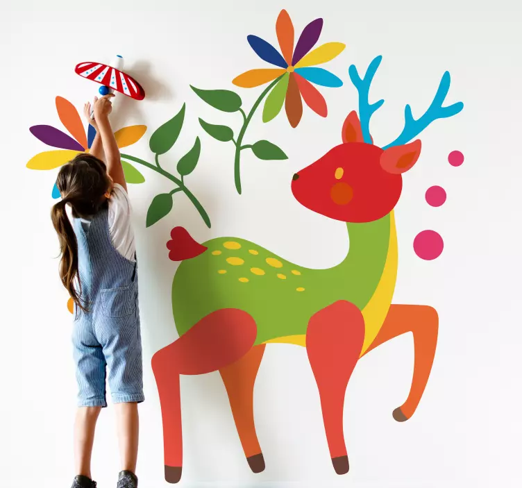 Colorful Deer Art cat sticker - TenStickers