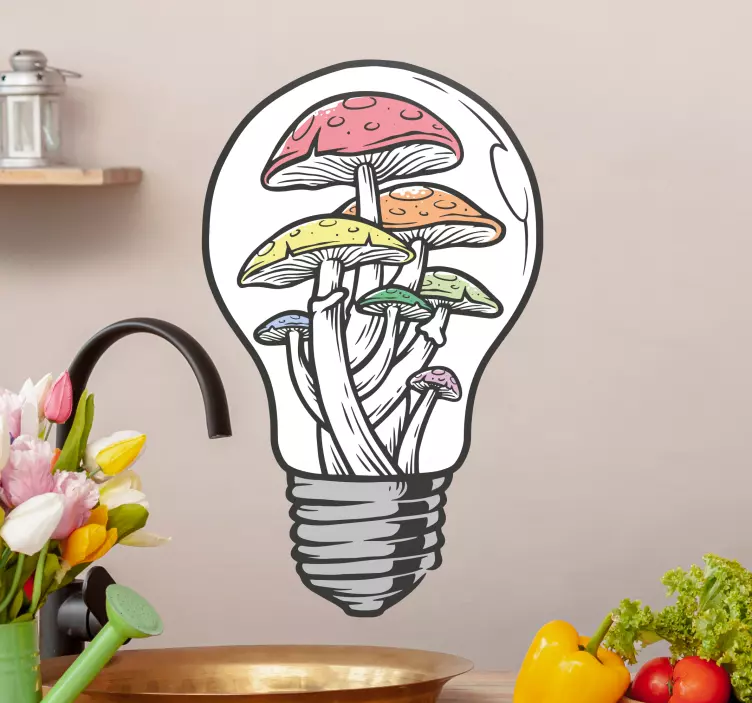 Colorful light mushroom illustration wall decal - TenStickers