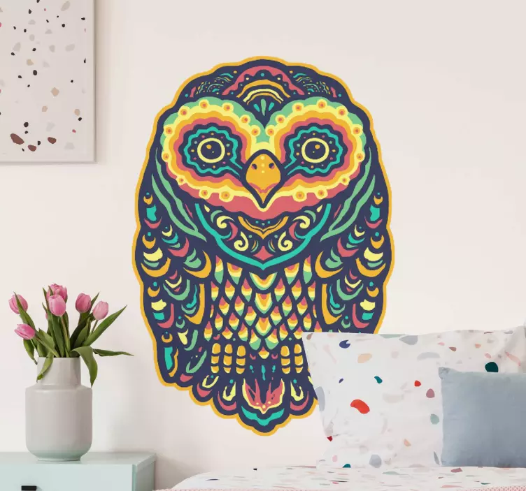 Colorful owl mandala floral wall sticker - TenStickers