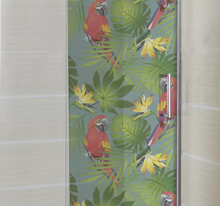 Parrots on blue blackground shower screen  decal - TenStickers