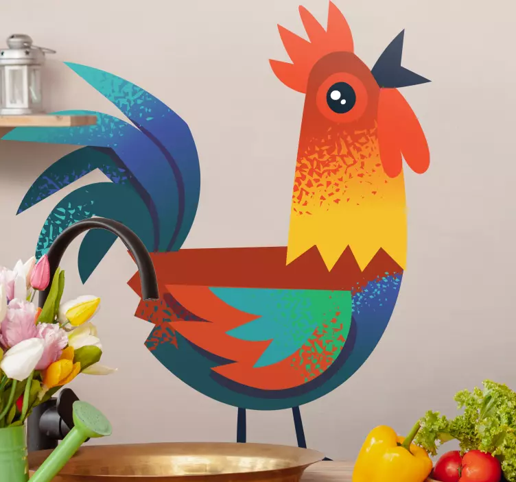 Colorful Rooster Art farm animal sticker - TenStickers