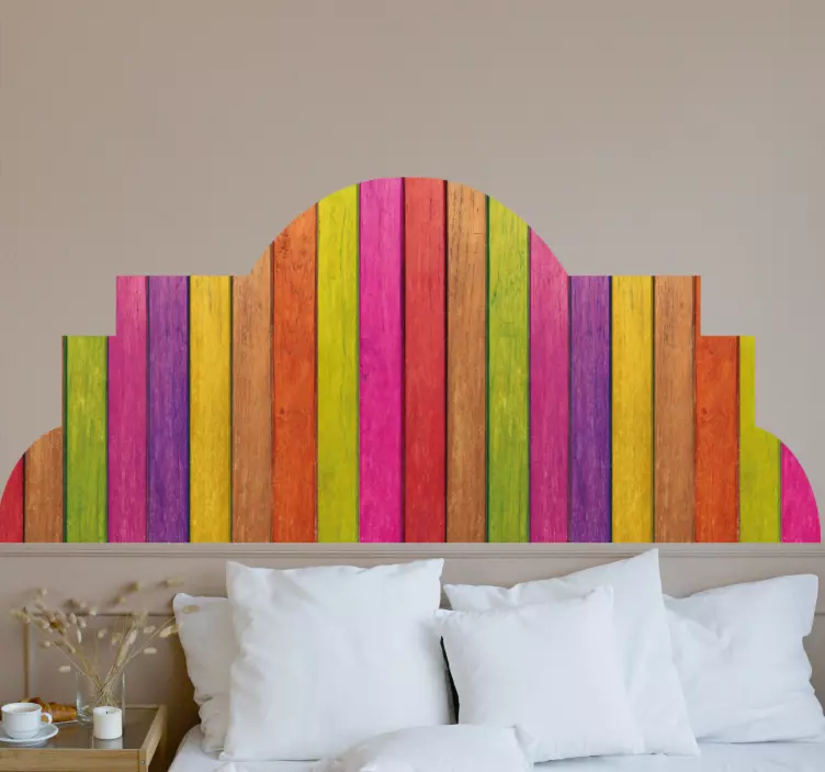 Colorful wood planks design headboard sticker - TenStickers