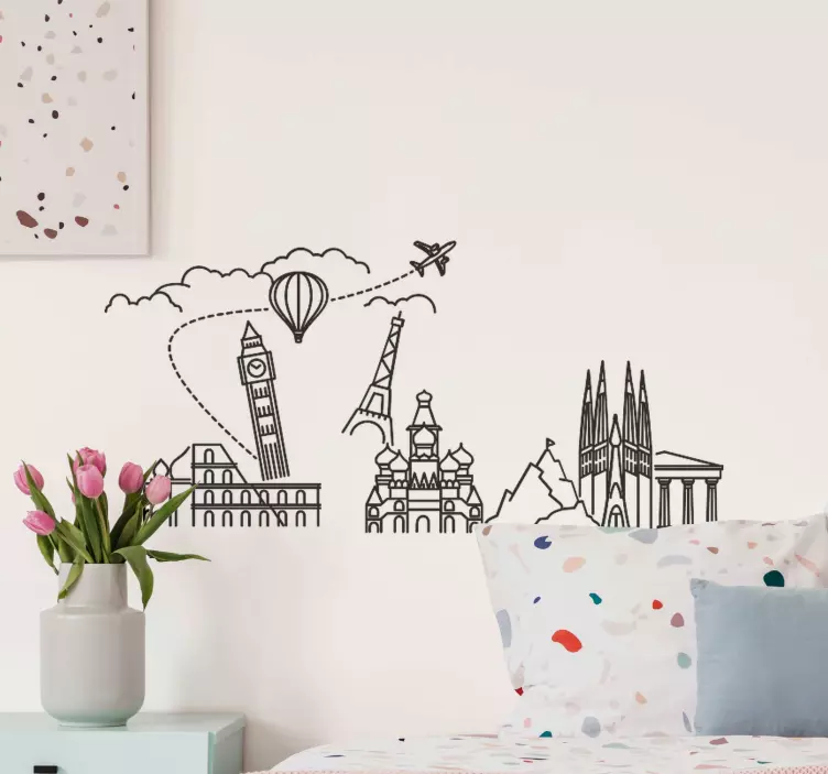 Commercial plane with countries travel stickers - TenStickers