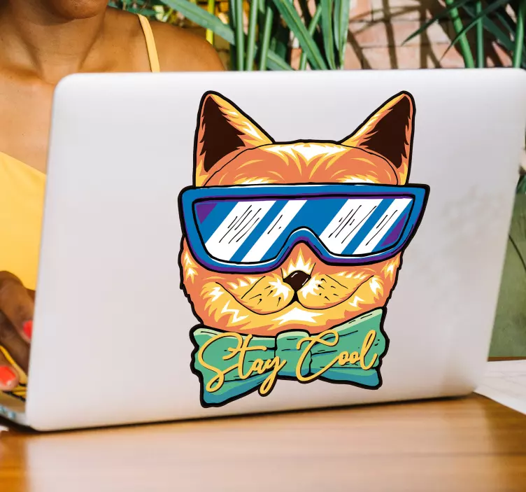 Cool cat laptop vinyl sticker - TenStickers