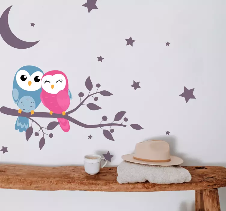 Couple of owls on a branch animal wall decal - TenStickers