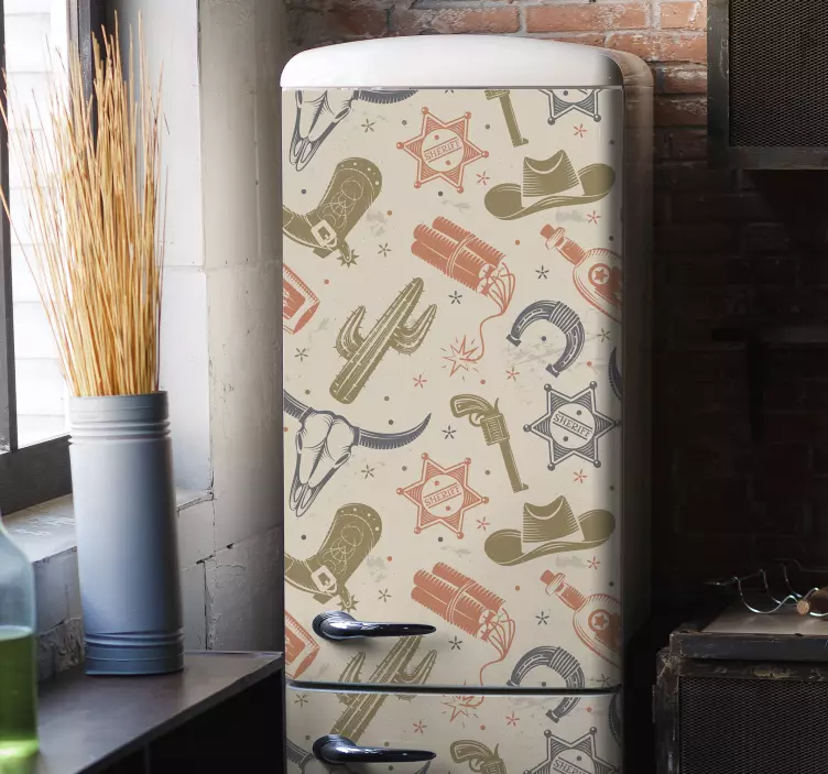 Cowboy elements pattern fridge sticker - TenStickers
