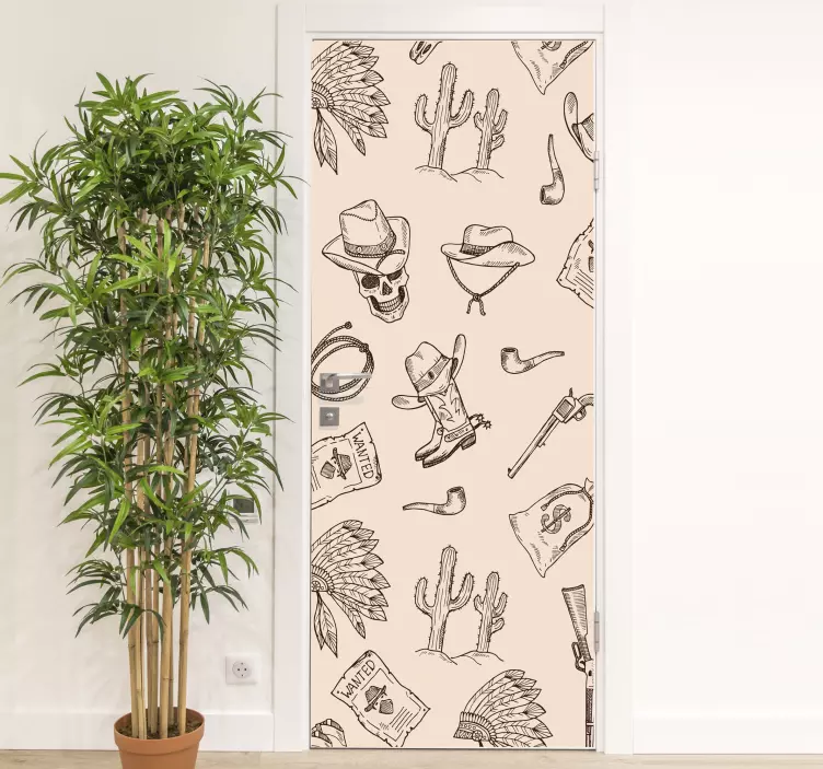 Cowboy Pattern door decal - TenStickers