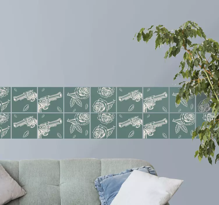 Cowboy revolver and rose  tile sticker - TenStickers