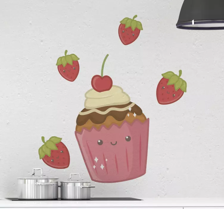 Cupcakes and strawberries food sticker - TenStickers