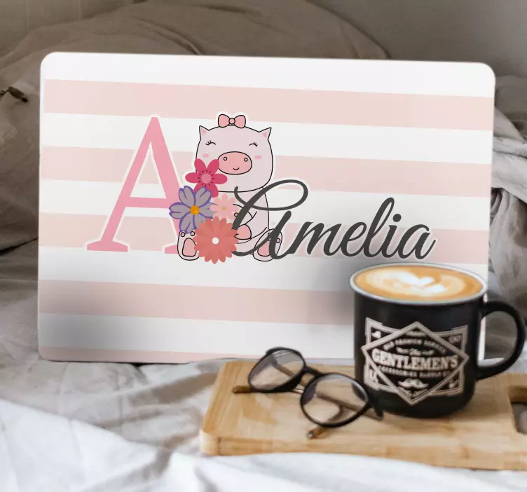 Laptop skin baby girl pig personalized design - TenStickers