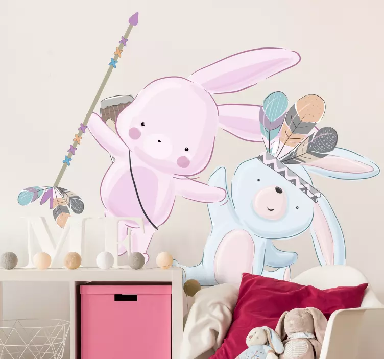 Cute Bunnies Playing pet sticker - TenStickers