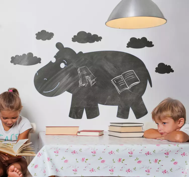 Cute Hippo Design chalkboard sticker - TenStickers
