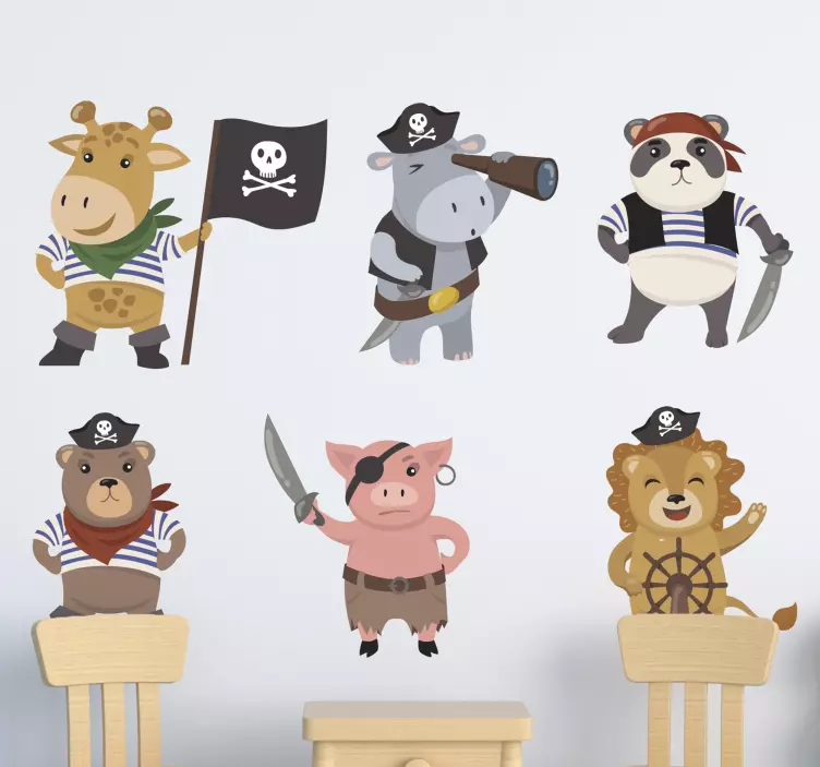 Cute little animal pirates  kids bedroom decal - TenStickers