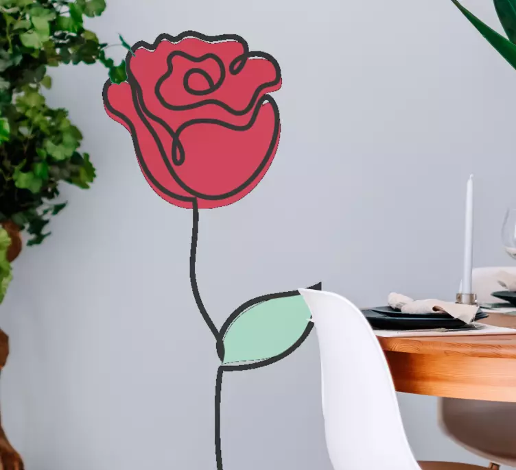 Cute red rose Line art design flower sticker - TenStickers