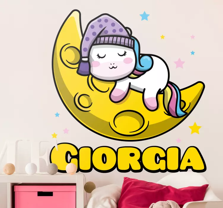 Cute unicorn on moon children wall sticker - TenStickers