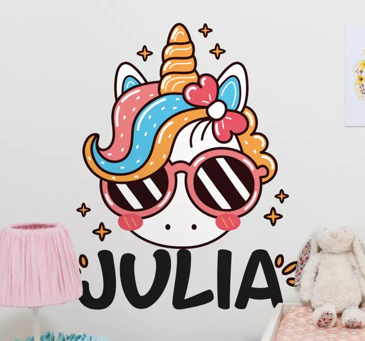 Cute unicorn with rainbow name Sticker - TenStickers